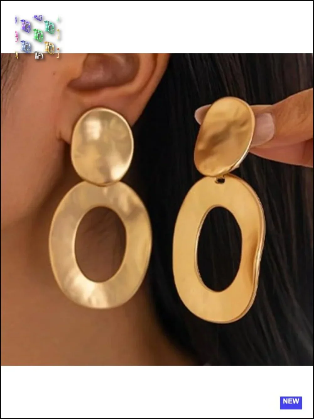 Layered Chunky Hollow Oval Dangle Earrings, Matte Geometric Statement Jewelry